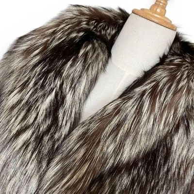 SAGA FURS Silver Fox Fur Jacket Gray 73cm Overcoat 1980s Shoulder Pads Vtg XL