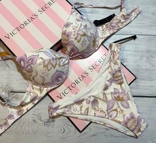 Victoria's Secret Twist Removable Push-Up Bikini Swim Brazilian Set Floral White