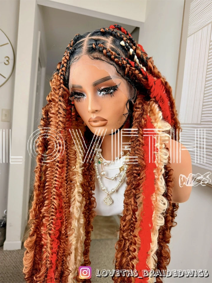 Ships next day(2days SHIPPING)Cornrow Full lace Braided wig,black knotless braid - Image 3 of 4
