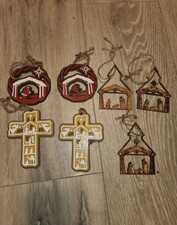 Nativity Scene Wood Christmas Ornaments Lot Of 7