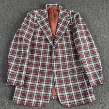 Vtg 60s Retro Blazer Disco Jc Penney 44L Suit Jacket Leisure Burgundy Red Check