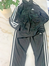 Adidas Kids Black Tracksuit Set Size 6  Polyester Jacket  Pants
