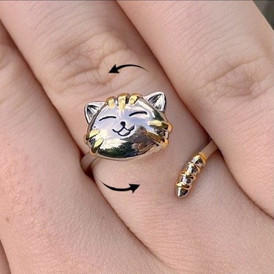Katze Spinner Ring zappeln Angst Relief verstellbar Silber Gold süß Geschenk