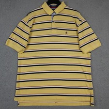 Vintage Tommy Hilfiger Polo Shirt Men XL Yellow Blue Striped Crest Logo Knit 90s