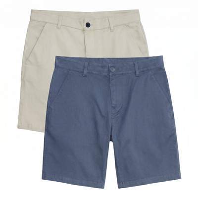 TOPMAN Herren Chino Shorts 2er Pack Neu Freizeit Baumwolle Slim Fit Zip Fly Halbhosen