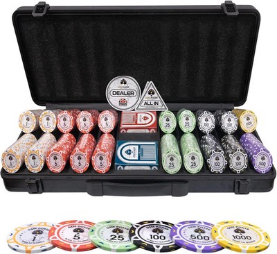 Luna 14 Gram Clay Poker Chips Set for Texas Hold'em, 500PCS Numbered Chips, Feat