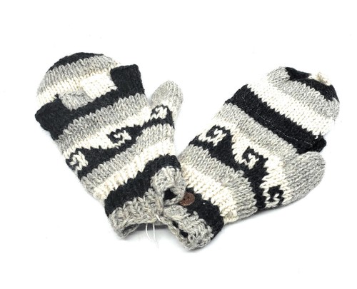 Handmade Fingerless Convertible Texting Mittens Gloves Fleece Lined in Nepal - Picture 4 of 15