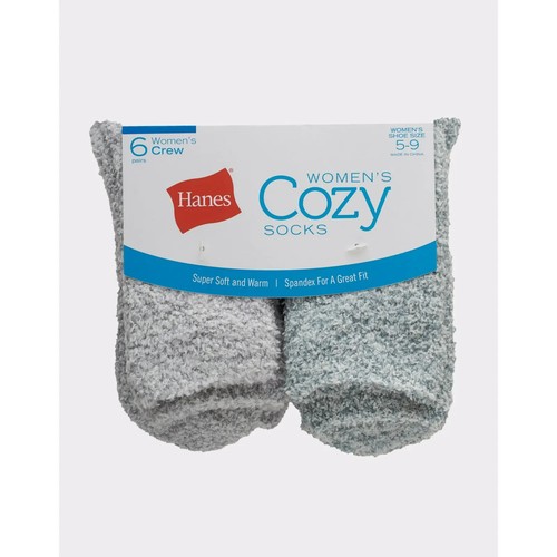 6 Pairs Hanes® Women's Super Soft Winter Cozy Fuzzy Crew Slipper Socks - Picture 9 of 11