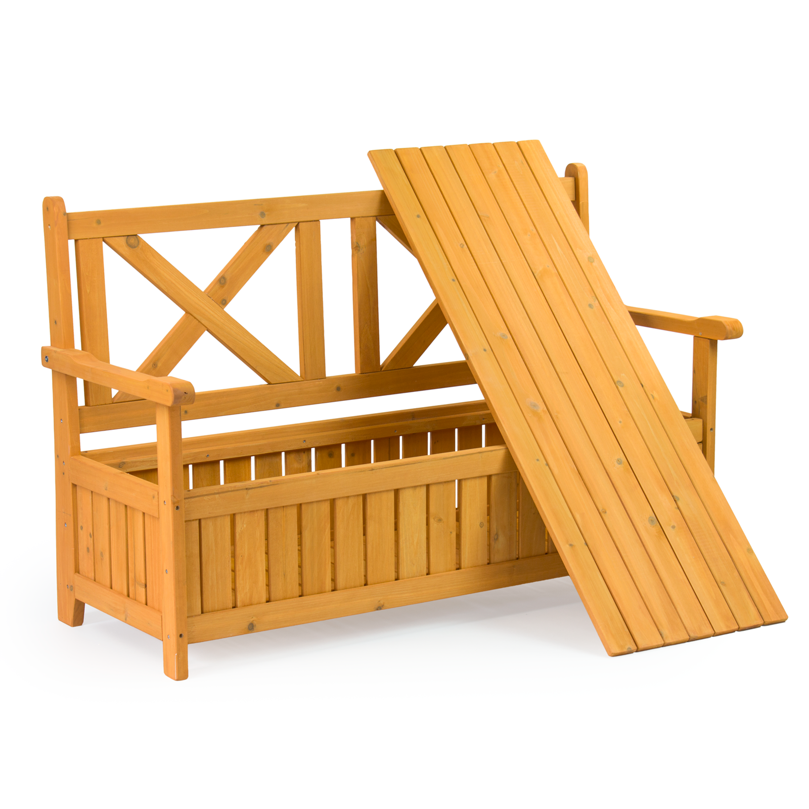 KCT WOODEN GARDEN STORAGE BENCH OUTDOOR SEAT TOOL BOX CHEST SEATING