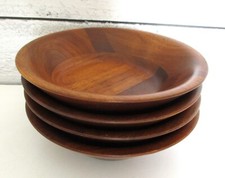 4 Vermillion Real Walnut Wood Bowl Wooden Salad Individual Bowls 6  MCM Mid Cent