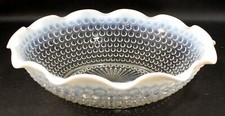 Vintage Retro MCM Fenton Hobnail White Opalescent 9 3/4" Ruffled Bowl EXCELLENT
