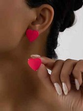 EARRINGS NEW UK HIGH FASHION ACRYLIC HEART 60S STYLE COLOURFUL STUD MANY COLOURS