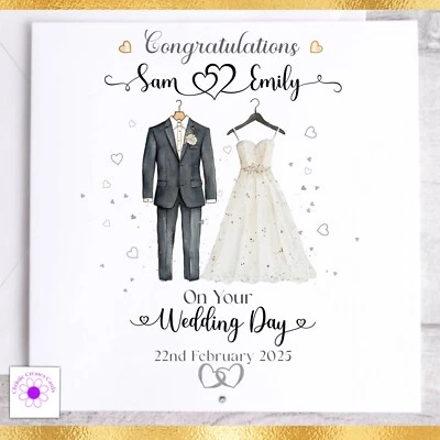 CHRISSIECREATESCARDS Personalised Wedding Card, Wedding Day Congratulations Card | Bride & Groom