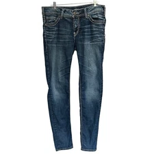 Silver Jeans Co. Womens Elyse Mid Distressed Denim Stretch Skinny Jeans W31/L31