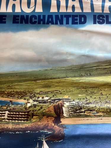 Vintage "Come to Maui Hawaii The Enchanted Island" Travel Kaanapali Beach Poster - Picture 8 of 14