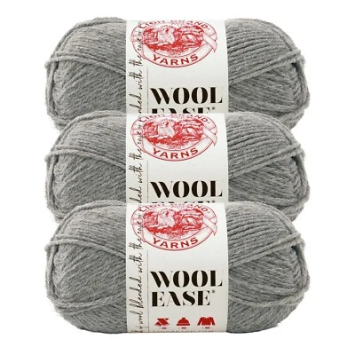 (3 Pack) Lion Brand Yarn 620-151 Wool-Ease Yarn, Grey Heather