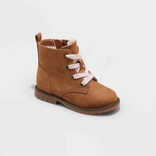 Cat And Jack Toddler Giovanna Zipper Slip-On Lace-up Cognac Combat Boots