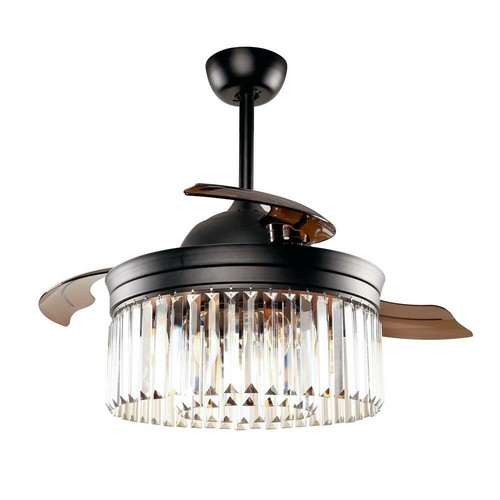 Ceiling Fan 42 Inch Black Crystal Retractable Light Kit Remote Control Indoor - 第 1/9 張圖片