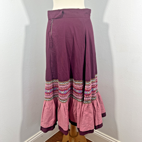 Midi Gypsy Skirt Womens M Purple Tiered Ric Rac Trim Boho Corragecore Festival - Picture 3 of 9