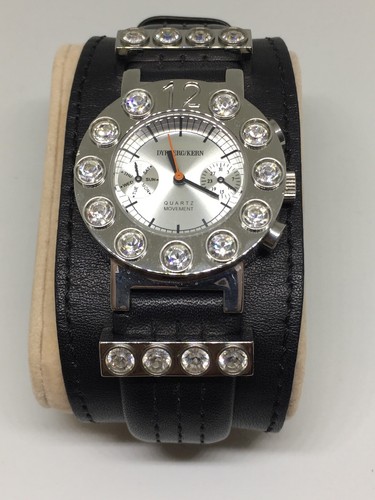 Ladies Dyrberg Kern Watch Black Wide Band Rhinestones - Gem