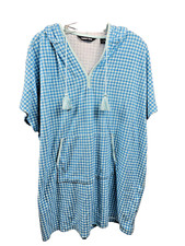 Lands' End Women's Swimsuit hoodie Swim Cover-Up Blue Suze S-M