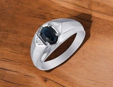 Blue Sapphire Oval Cut Gemstone With 925 Sterling Silver Ring For Men's #A231