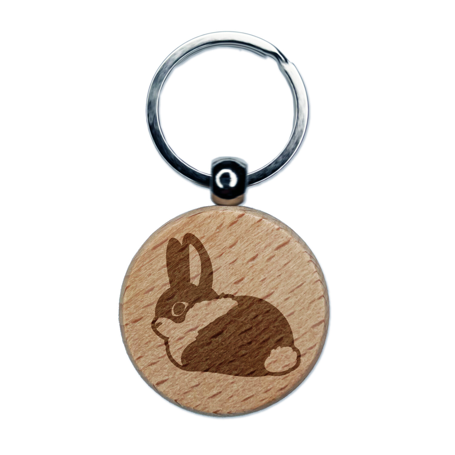 Sitting Bunny Rabbit Loaf Engraved Wood Round Keychain Tag Charm