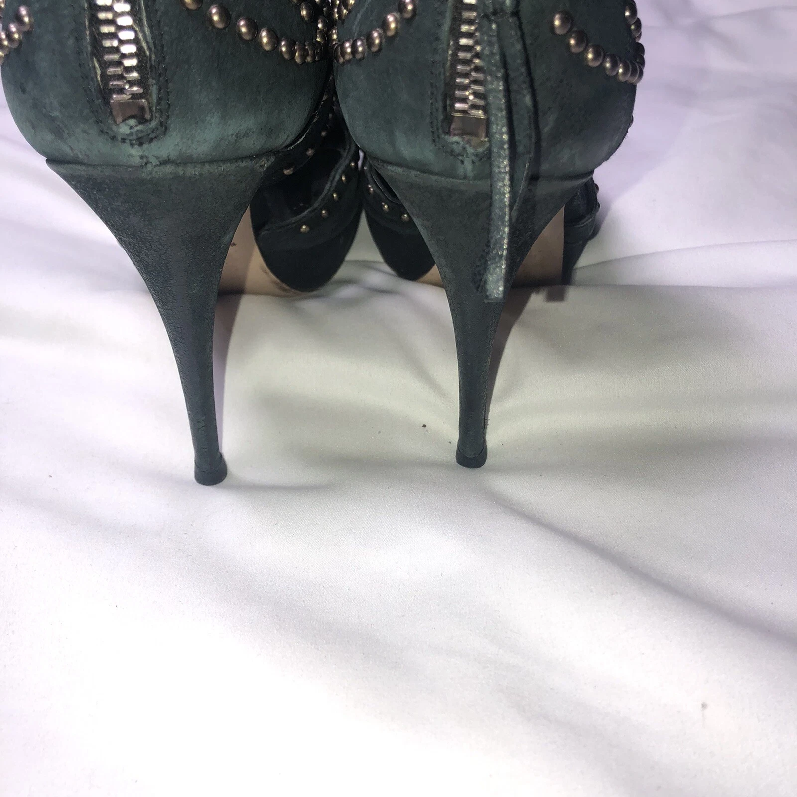 Sandali donna MIU MIU tacco misura 10 5 41 5 neri in pelle e borchie argento