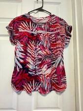 NOTATIONS Top shirt blouse S 6 Bust 40 Length 24 White/Multicolor Floral