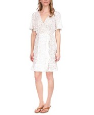 Michael Kors Petite Lace Faux-Wrap Mini Dress Size P/L White MSRP $195