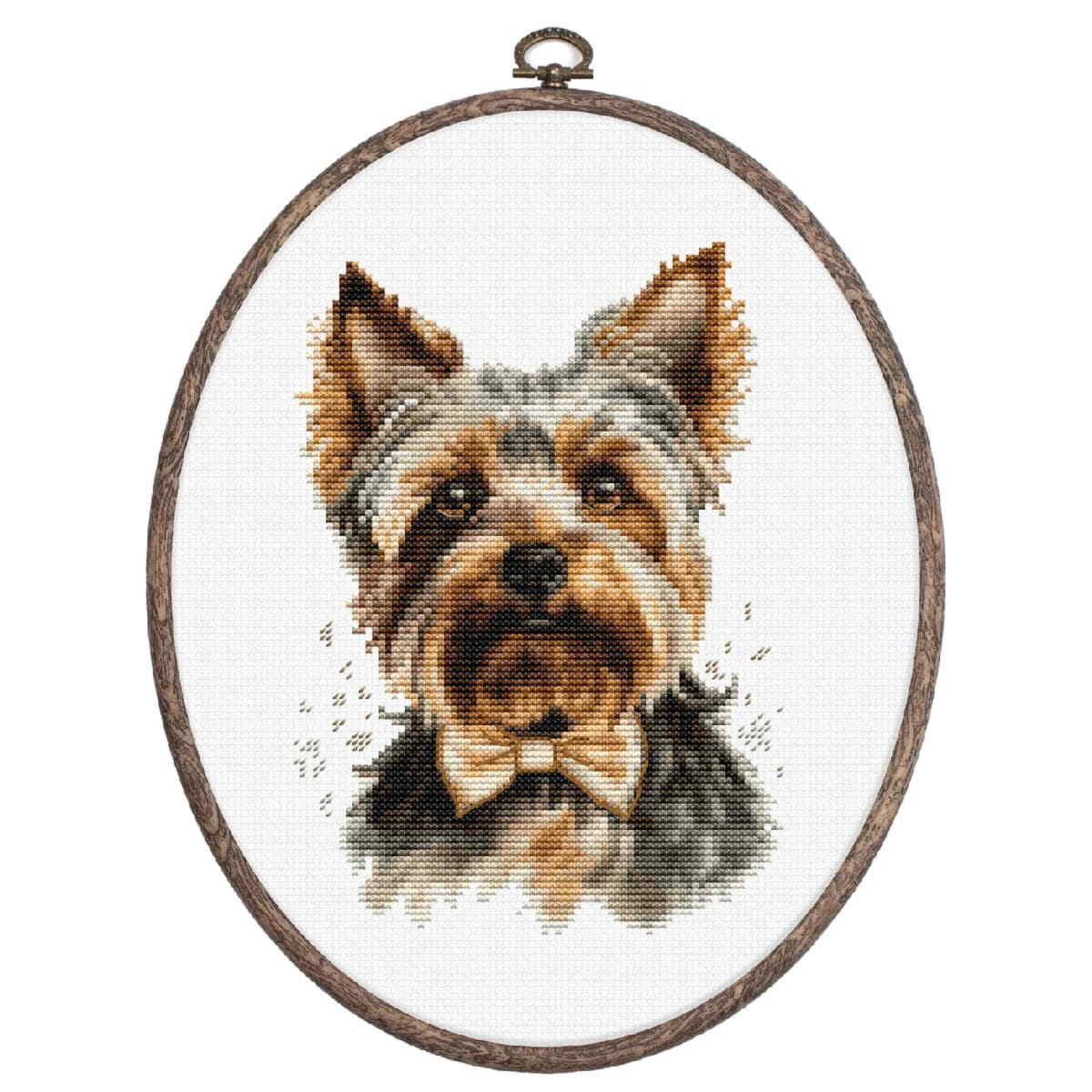 Luca-S counted cross stitch kit with hoop ""The Yorkshire Terrier"", 12x17cm, DIY