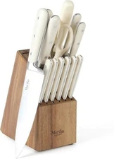 14 Piece High Carbon Stainless Steel Kitchen Knife Set - Linen White