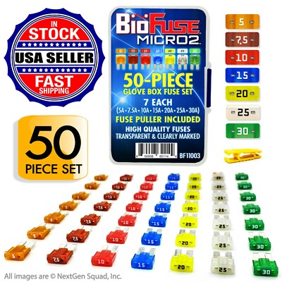BioFuse  Micro2 50 Piece Assorted Fuse Pack *Set of 50 Blade Fuses + Fuse Puller
