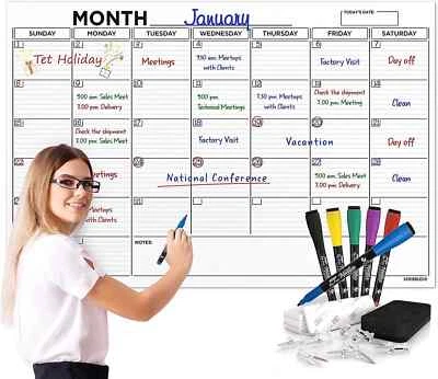 Large 36"X48" White Board Calendar Dry Erase Calendar for Wall Big Dry Erase Wal