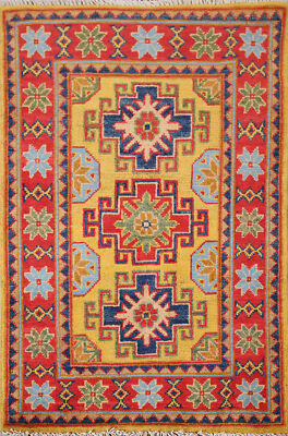 Gold Wool Handmade Super Kazak Oriental Accent Rug 2x3 Oriental Foyer Carpet