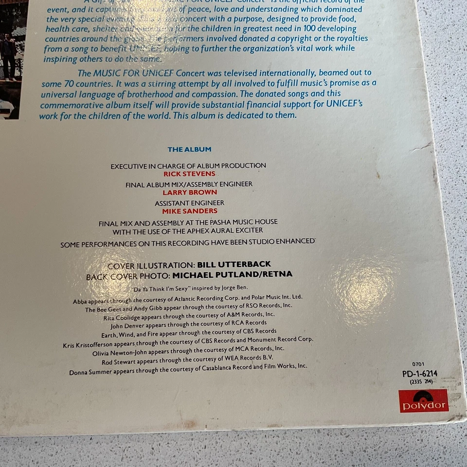 Varios - La música para concierto de UNICEF - Un regalo de canción 33 RPM disco de vinilo LP Foto 4 de 4