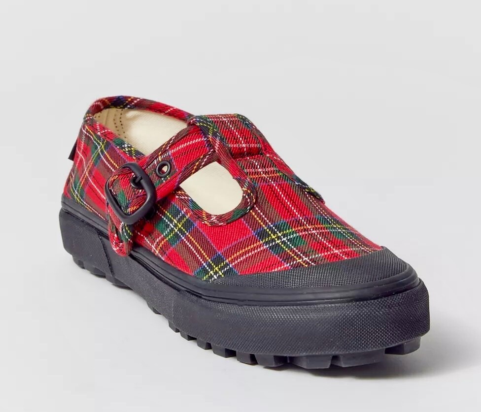 Women's size 9 VANS style 93 Mary Janes Red Plaid Men's 7.5 Boho Mod School NWOB