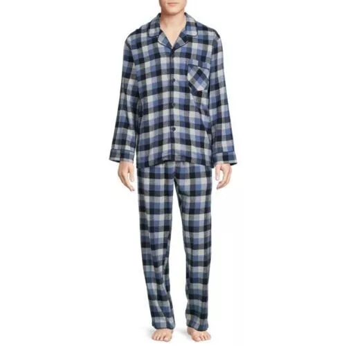Hanes NWT Men s XL Blue Check Plaid 100 Cotton Flannel Pajama Set