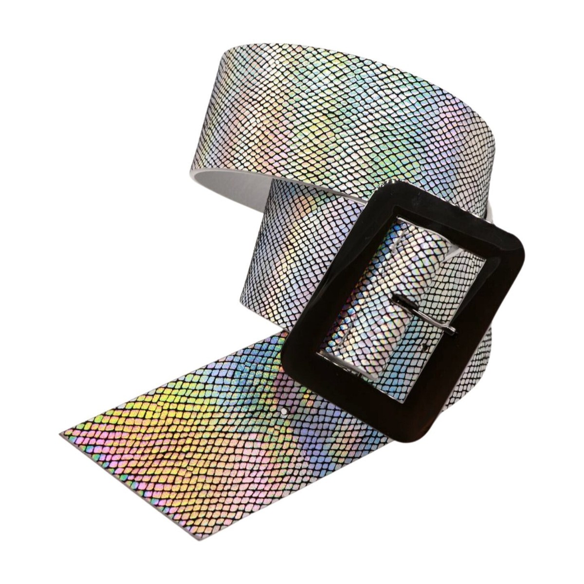 Femme Argent Métallique Brillant Couleur Large Ceinture Mode Carré - Main Image