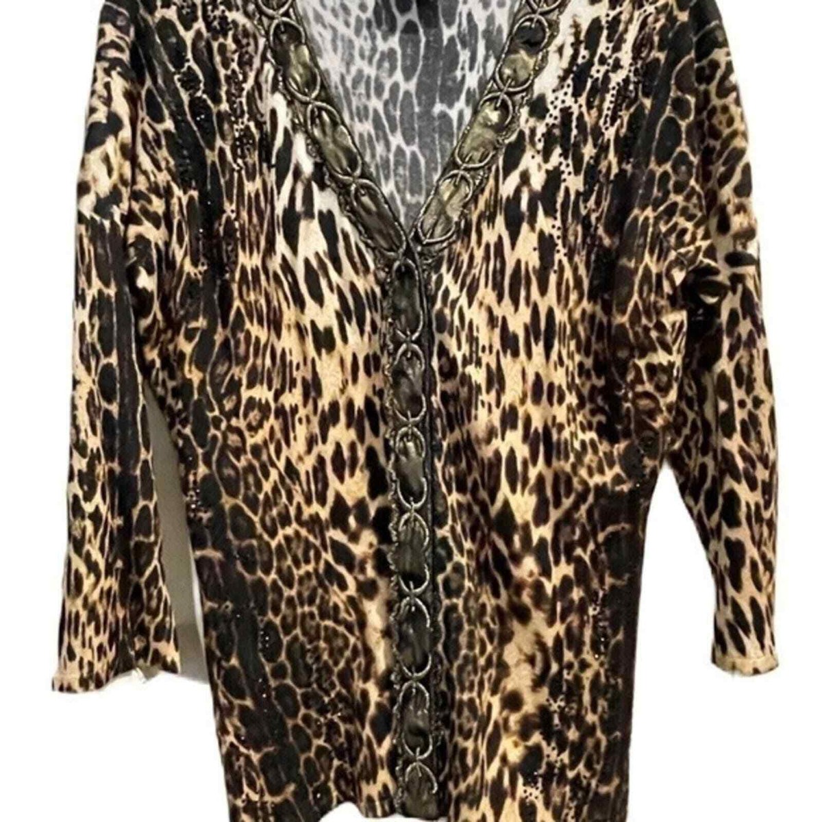 Alberto Makali Women's M Leopard Print Cardigan Sweater 3/4