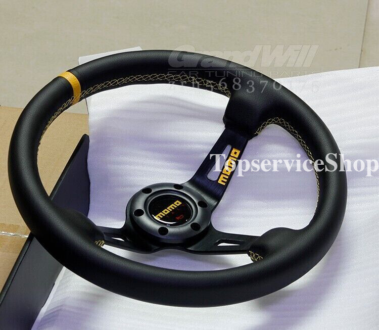 MOMO 340mm 14' Black Leather Deep Cone Sport Steering Wheel