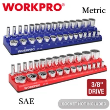 WORKPRO 3/8" SAE/Metric Magnetic Socket Organizer Hold 30PC Standard Deep Socket