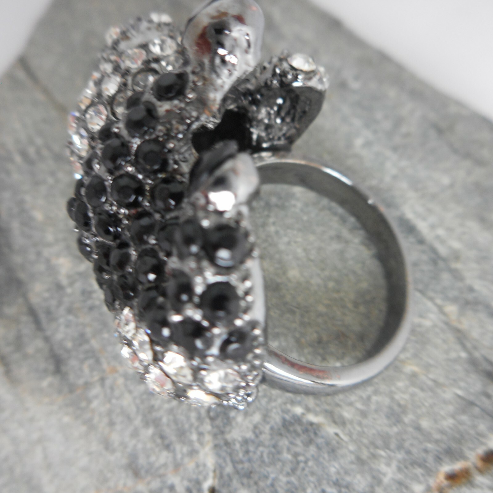 Panda Black/White Rhinestone Statement Ring Size … - image 8