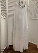 LD1005 White 1X NWT Match Point Linen Dress Sleeveless Long PLUS SIZE Pockets