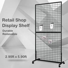Gridwall Mesh Panel Retail Shop Display Shelf Stand With Wheels 2.95ft x 5.90ft