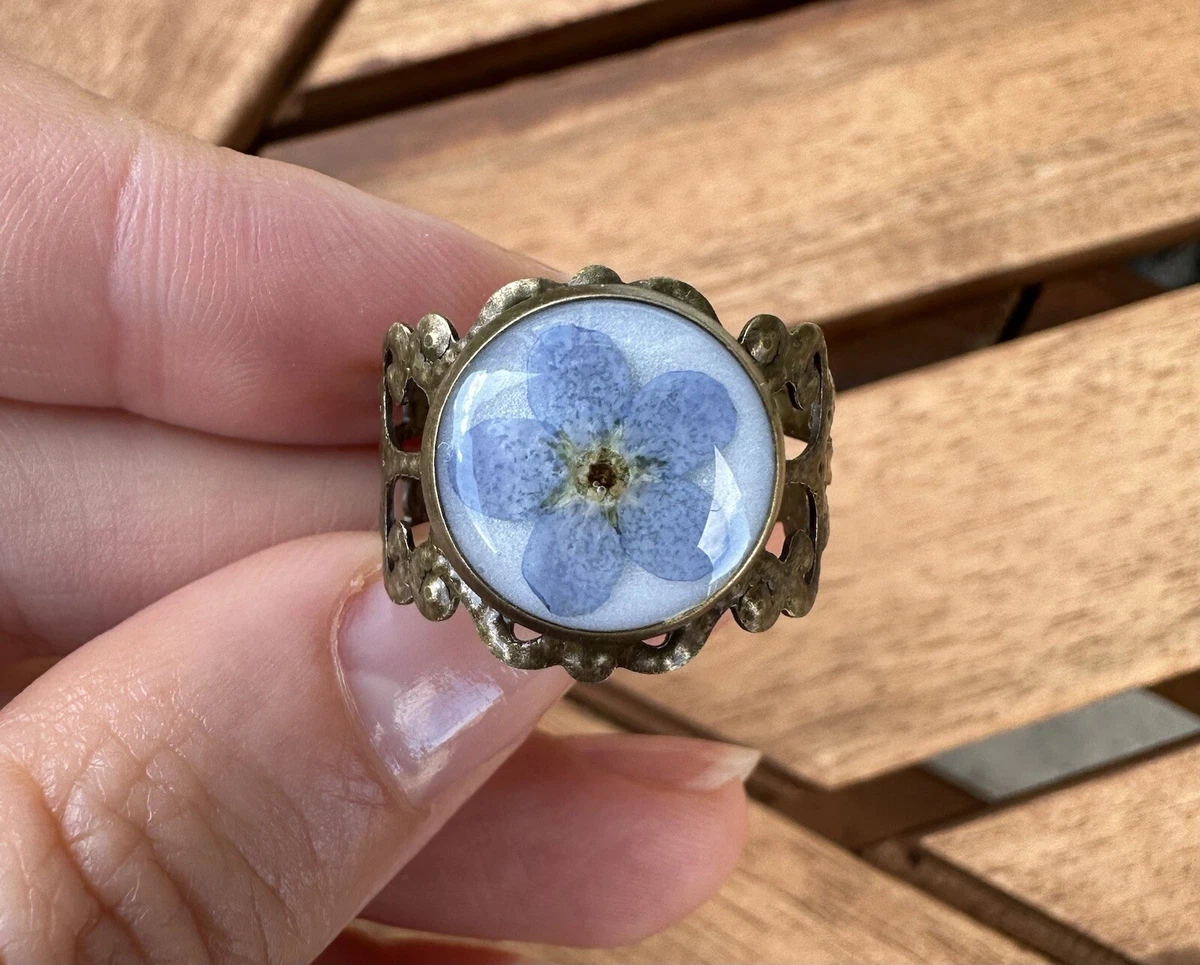 Handmade Dainty Forget Me Not Ring Real Flower Adjustable