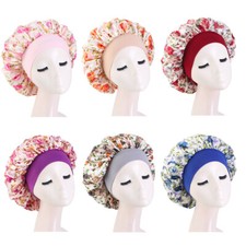 African Satin Wide Band Elastic Caps Women Sleep Night Beanie Hair Care Bonnet