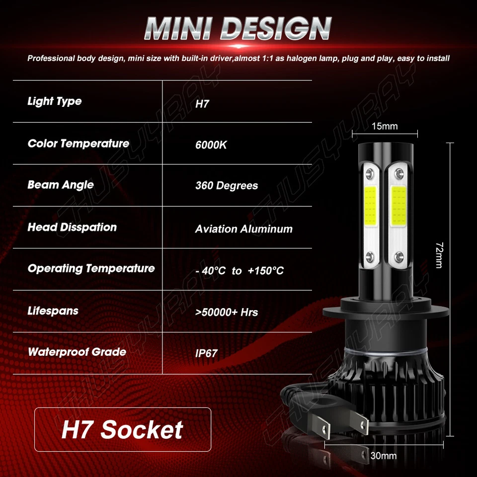 For Mercedes-Benz ML350 2003-2015 - 4x Combo H7 LED Headlight High Low Beam Bulb - Image 2 of 4
