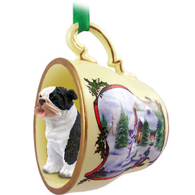 Bulldog Christmas Teacup Ornament Brindle