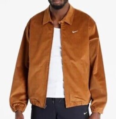 New Sz L Nike Life Harrington Zip Jacket Ale Brown Fine Corduroy